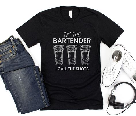 Bartender T-Shirt, short sleeve tee that fits like a well-loved favorite.  Soft and super comfortable. Makes a great shirt for a bartender or a bar owner.  Perfect to wear out on the town or to your favorite bar.  ORIGINAL DESIGNS By Southsidewears -  * T-SHIRT QUALITY: You will instantly love the great fit and soft feel of our shirts! We use super-soft, 100% airlume ringspun cotton t-shirts. Printed using a state-of-the-art printing process.  Bella+Canvas top rated (4.8 out of 5 stars) tees. -F Bar Shirts, Bartender Uniform, Bar Uniform, Bartender Shirts, Bar Original, Bar Owner, Bar Shirt, Uniform Shirts, Shirt Ideas