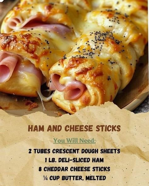 Cheddar Cheese Sticks, Smoked Ham Recipe, Crescent Recipes, Ham Casserole, Breakfast Recipes Sweet, Crescent Roll Recipes, Crescent Dough, Cheese Sticks, Grandmas Recipes