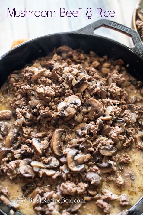 Mushrooms And Rice, Beef And Mushroom Recipe, Ground Beef Mushrooms, Mushroom Rice Recipes, Beef And Mushrooms, Recipe With Beef, Mushroom Casserole, Easy Rice Recipes, Beef And Rice