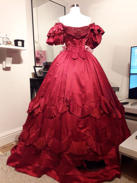 Red Vintage Dress 1800, Red Historical Dress, 1870s Dress Ball Gowns, Vintage Red Ball Gown, Red Dress Ballgown, Victorian Red Dress, 1800 Ball Gowns, 1860s Gown, Late 1800s Dresses