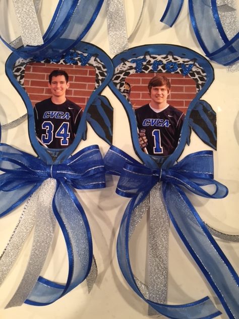 Senior night pins for moms... get the circular pins made before hand and then have them wear them on the Senior Night game.                                                                                                                                                                                 More Lacrosse Team Snacks, Lacrosse Senior Night Ideas, Lacrosse Senior Night, Lacrosse Party Decorations, Lacrosse Decorations, Lacrosse Party, Boys Lacrosse, Lacrosse Quotes, Senior Night Posters