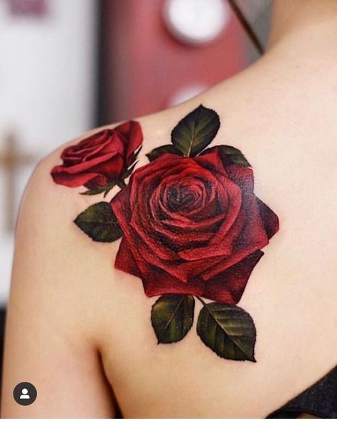 Deep Red Rose Tattoo, Colorful Rose Tattoos For Women, Red Rose Tattoos For Women, Elegant Flower Tattoos, Rose Tattoo Color, Unique Rose Tattoo, Rose Tats, Colorful Rose Tattoos, Rose Tattoo Cover Up