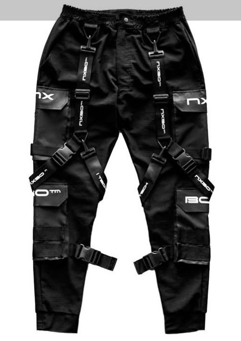 Futuristic Outfit Ideas, Cargo Pants Design, Ocs Drawing, Tech Cyberpunk, Urban Techwear, Cyberpunk Pants, Apocalyptic Clothing, Tech Clothing, Dark Clothing