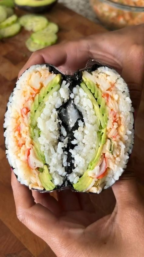 Pin on My Cooking Videos❤️ Crab Onigiri Recipe, Crab Onigiri, Nori Wraps, Nori Wrap, Sushi Recipes Homemade, Spicy Crab, Saran Wrap, Sushi Recipes, Food Videos Cooking