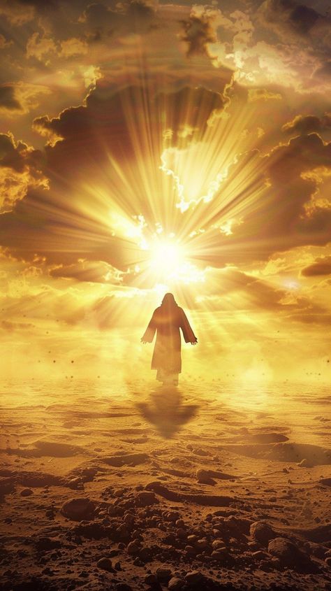 #Ethereal Divine Light: A majestic figure illuminated by #divinerays stands in a #surreal, #golden #cloudcovered #landscape. #sunset #mystical #divine #sunlight #aiart #aiphoto #stockcake ⬇️ Download and 📝 Prompt 👉 https://stockcake.com/i/ethereal-divine-light_834705_893156 Angel Books, Rays Of Light, Sunset Silhouette, Landscape Sunset, Shining Light, Light Images, Light Rays, Desert Sunset, Divine Light