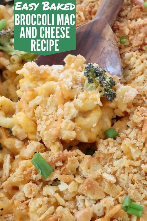 baked broccoli mac and cheese in casserole dish with large serving spoon Broccoli Mac And Cheese Casserole, Broccoli Mac And Cheese Recipe, Best Homemade Mac And Cheese Recipe, Best Baked Mac And Cheese Recipe, Best Baked Mac And Cheese, Ritz Cracker Topping, Broccoli Mac And Cheese, Easy Mac N Cheese Recipe, Baked Broccoli