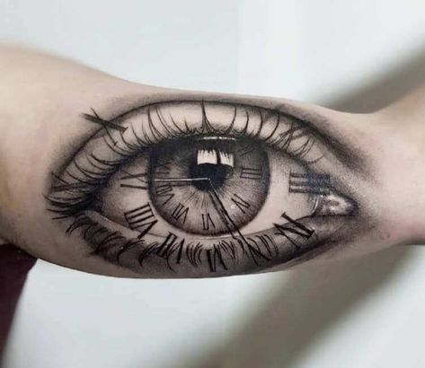 Clock Eye tattoo by Pol Tattoo | Post 26271 Clock Eye, Tattoo Clock, Ojo Tattoo, Eye Tattoo Design, Realistic Eye Tattoo, All Seeing Eye Tattoo, Eyeball Tattoo, Inner Bicep Tattoo, Bamboo Tattoo