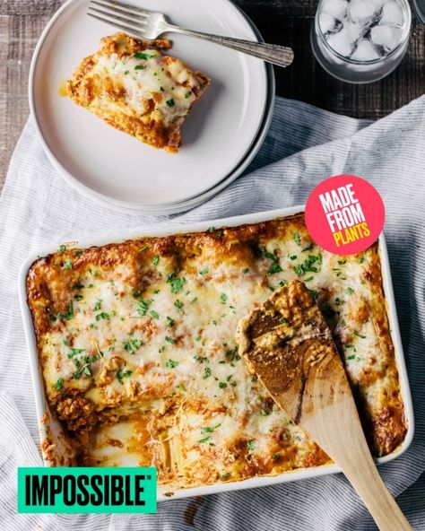 Impossible™ Lasagna (Made with the Impossible™ Burger) Impossible Lasagna, Best Vegetarian Lasagna, Vegetarian Lasagna Recipe, Meat Lasagna, Canning Whole Tomatoes, Impossible Burger, Vegan Lasagna, Quick Vegetarian Meals, Vegetarian Lasagna