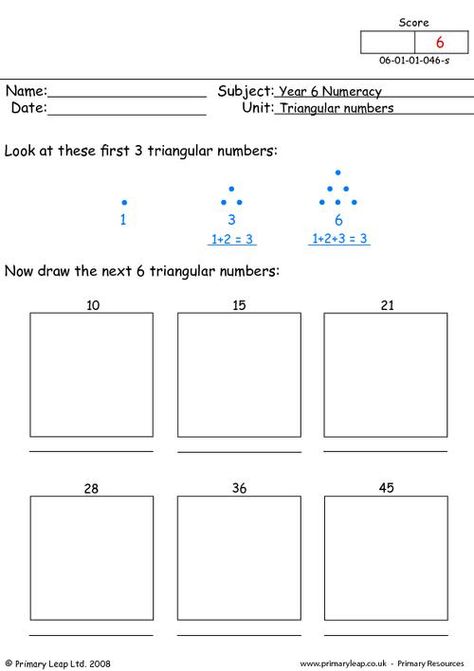 PrimaryLeap.co.uk - Triangular numbers 1 Worksheet Prime Numbers Worksheet, Triangular Numbers, Square Numbers, Mass Activities, Numbers Worksheet, Grade 6 Math, 1 Worksheet, Spelling Worksheets, Free Kindergarten Worksheets