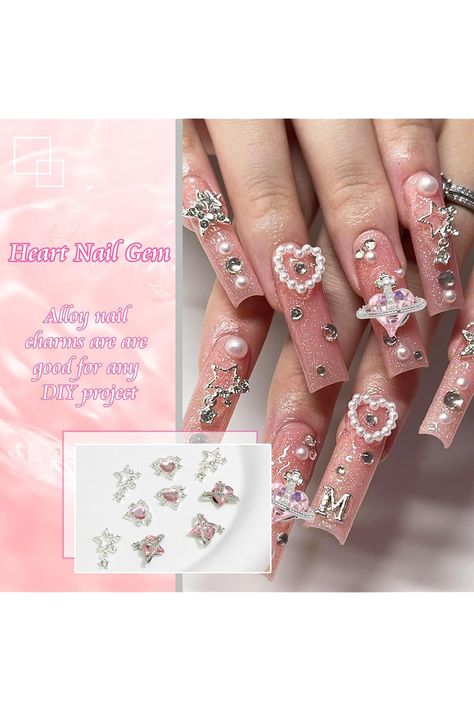 YAEISM 12PCS Nail Art Charms Crystal Heart Nail Charms Pink Shiny Planet Charms 3D Alloy Star Nail Charm Shiny Flatback Diamond Nail Gems Rhinestones for Nail Art and DIY Crafts Jewelry Decoration Nail Gems, Star Nail, Nail Charm, Nail Art Charms, Heart Nail, Nail Stuff, Gem Nails, Diamond Nails, Star Nails