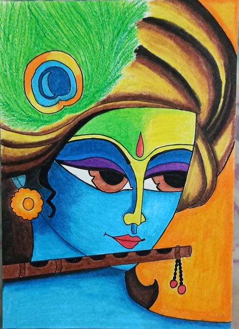 Krishna Face Drawing, Krishna Face, Lord Krishna Sketch, Krishna Sketch, Henna Candle, Art Krishna, Shree Radha, Poster Color Painting, Rajasthani Art