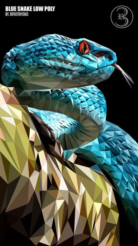 Polygon Art Animal, Lowpoly Art, Ganesh Decoration, Poly Art, Polygon Art, Blue Snake, Low Poly Art, Animal Quilts, Geometric Animals