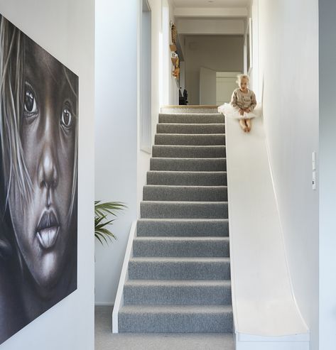 This stylish North Shore home has an indoor slide for the kids Staircase Slide, Boho Chic Interior Design, Indoor Slide, Stair Slide, Boho Chic Interior, Bohemian Bedroom Design, House Slide, Interior Design Bohemian, Indoor Slides