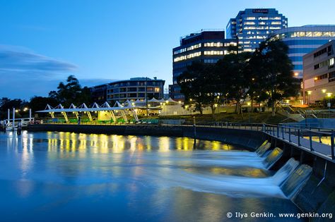 Parramatta Ferry Wharf at Sunset, Parramatta, Sydney, NSW, Australia. The Parramatta ferry wharf is at the Charles Street Weir, which divides the tidal saltwater from the freshwater of the upper river, on the eastern boundary of the Central Business District. The wharf is the westernmost destination of the Sydney Ferries River Cat ferry service which runs on Parramatta River. Parramatta Sydney, Sydney Ferries, Central Business District, Nsw Australia, Business District, Fresh Water, Sydney, Australia