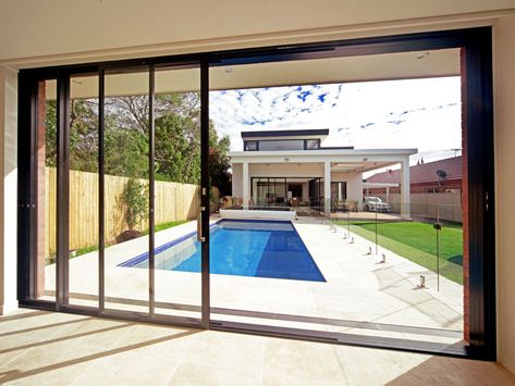 Cavity Stacker Glass Door Designs, Australia Lifestyle, Stacker Doors, Stacking Doors, Glass Door Design, Internal Sliding Doors, Door Design Photos, Residential Windows, Pool Room