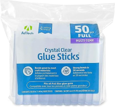 Amazon.com - AdTech Crystal Clear Hot Glue Gun Sticks (W220-14ZIP50) – Full Size Hot Glue Sticks. All-purpose glue sticks for crafting, scrapbooking & more. 50 pieces. Length: 4” Diameter: .44”. - Arts And Crafts Glue Guns Hot Glue Sticks, Useful Items, Useful Products, Glue Sticks, Useful Things, Glue Crafts, Birthday List, Hot Glue Gun, Glue Gun