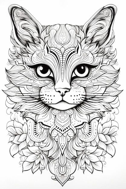 Page De Livre De Coloriage Mandala Chat | Premium Photo #Freepik #photo #dessin-chat #illustration-trait #coloriage-chat #illustration-main Mandala Kids, Chat Illustration, Chat Photo, Coloring Mandalas, Zentangle Animals, Mandala Cat, Cat Mandala, Adult Coloring Designs, Pattern Coloring Pages