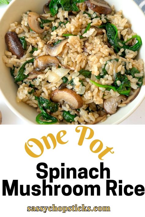 This spinach mushroom rice is a delicious and nutritious one-pot meal. It is quick and easy, perfect for busy weeknights. Mushroom And Spinach Rice, One Pot Mushroom Rice, Rice With Mushrooms And Onions, Mushroom Spinach Rice, Mushroom Rice Bowl, Mushroom Brown Rice, Mushroom Rice Recipes, Shrimp Stuffed Mushrooms, Rice Recipes Vegan