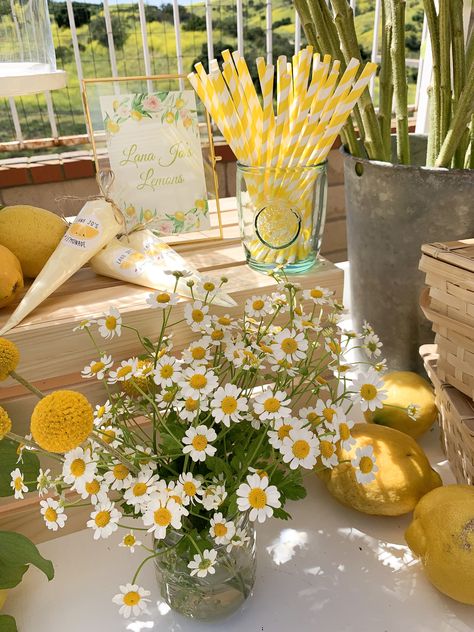 Butterfly Baby Shower Centerpieces, Summer Baby Shower Themes, Lemon Themed Bridal Shower, Baby Shower Themes Neutral, Unique Baby Shower Themes, Daisy Baby Shower, Daisy Party, Sunshine Baby Showers, Baby Shower Yellow