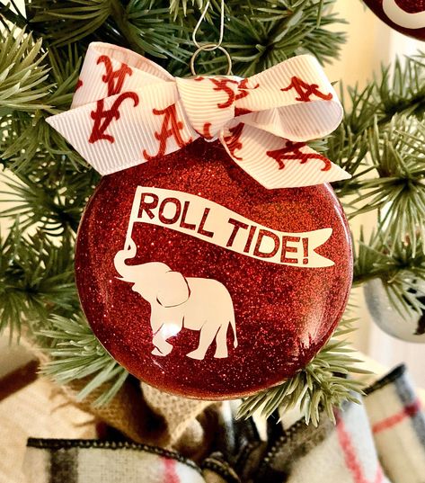 Alabama Christmas Ornaments, Alabama Svg, Roll Tide Alabama, Alabama Christmas, Rammer Jammer Yellow Hammer, Alabama Crimson Tide Logo, Clear Glass Ornaments, Alabama Roll Tide, Silver Ornaments