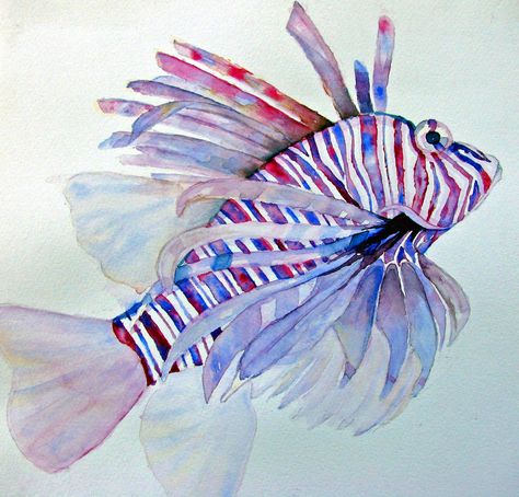 Sealife Watercolor, Lion Watercolor, Watercolor Fish, Chinese Brush Painting, Lion Fish, Sea Lion, Surf Art, Watercolor Inspiration, Sealife