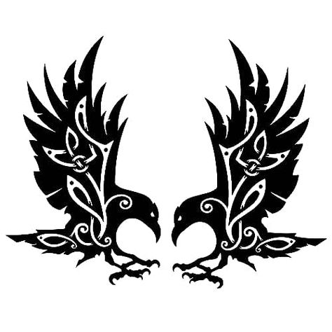 Celtic Crow Design, Viking Raven Symbol, Celtic Raven Tattoo Design, Raven Graphic Design, Two Ravens Tattoo, Viking Crow Tattoo, Viking Raven Tattoo Ideas, Norse Raven Tattoo, Raven Art Dark