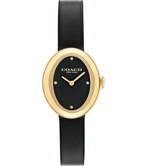 COACH Women's Sammy Quartz Analog Black Leather Strap Watch | Dillard's Coach Watch, Small Watch, Ladies Watches, Leather Strap Watch, Oval Faces, Women Wrist Watch, Dillard's, Black Watch, Minerals Crystals