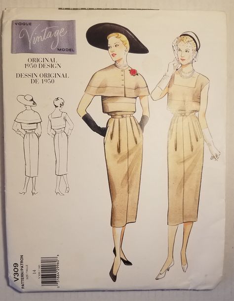 1999 Vogue Vintage Model Sewing Pattern V309 1950 Design Misses Capelet, Dress & Belt by ElusiveAppalachian on Etsy Vintage Dress Patterns 1950s, 1950 Sewing Patterns, Capelet Pattern, Capelet Dress, Vintage Vogue Patterns, Vogue Models, Vogue Vintage, Modern Sewing Patterns, Vintage Dress Patterns