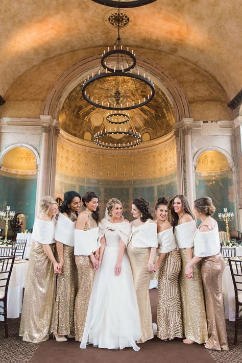 Elegant Wedding Dress With Sleeves, Gold Christmas Wedding, Modern Elegant Wedding Dress, Sequin Gowns, Modern Elegant Wedding, Winter Bridesmaids, Wedding Dress With Sleeves, Nye Wedding, Anushka Sen