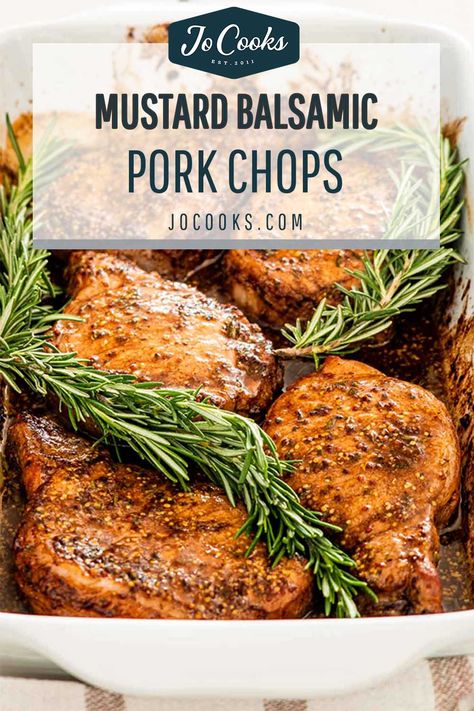 Mustard Balsamic Pork Chops only 5 minute prep time, 20 minute in the oven then on your dinner table! These pork chops couldn't get any easier, they're so delicious and tender, they simply melt in your mouth! #porkchops #pork #theotherwhitemeat #mustardpork #balsamicpork #recipe Balsamic Pork Chops, Healthy Pork Chop Recipes, Sauerkraut Recipe, Baked Pork Chops Oven, Pork Chops And Potatoes, Balsamic Pork, Pork Chop Recipes Baked, Glazed Pork Chops, Jo Cooks