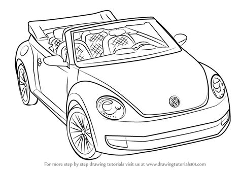 Learn How to Draw Volkswagen Beetle Convertible (Sports Cars) Step by Step : Drawing Tutorials Volkswagen Drawing, Volkswagen Beetle Drawing, Vw Convertible, Beetle Drawing, Vw Beetle Convertible, Volkswagen Beetle Convertible, Vw New Beetle, Bug Car, Volkswagen New Beetle