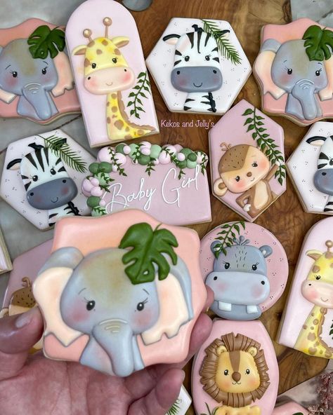 Girly safari cookie theme✨💖💖 | Instagram Jungle Animal Cookies Decorated, Safari Cookies Decorated, Safari Baby Cookies, Safari Cookie, Jungle Cookies, Safari Baby Shower Girl, Safari Baby Girl, Zoo Baby Shower, Safari Baby Shower Decorations