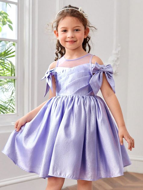 Lilac Purple  Collar Short Sleeve Woven Fabric Plain Fit and Flare Embellished Non-Stretch  Young Girls Clothing Causal Frocks, Frocks For Kids, Kids Dress Collection, Baby Clothes Patterns Sewing, Girls Dresses Sewing, Girls Dress Sewing Patterns, Kids Frocks Design, Purple Collar