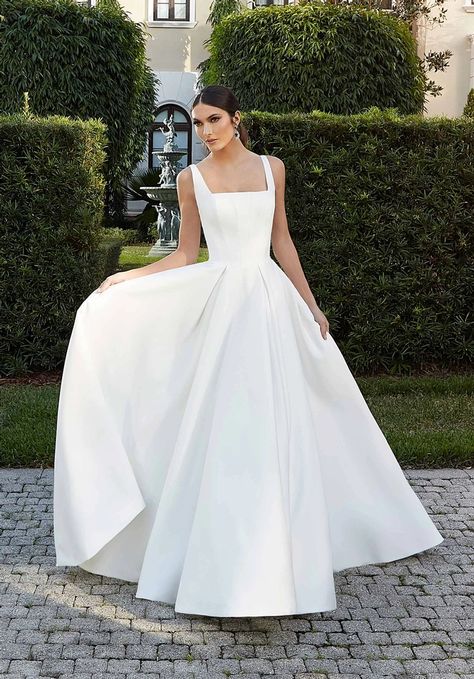 Square Neck Wedding Dress, Mori Lee Bridal, Mori Lee Wedding Dress, Neck Wedding Dress, Dress Gallery, Mori Lee, Gowns With Sleeves, Satin Wedding, Designer Wedding