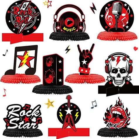 Amazon.com: 10 Pcs Rock and Roll Party Decorations Rock Star Centerpieces Born to Rock Party Decorations Music Theme Party Supplies Halloween Rock Birthday Decorations for Birthday Baby Shower Party Supplies : Toys & Games Born To Rock Party, Rock Party Decorations, Rock And Roll Party Decorations, Music Theme Party, Rock And Roll Party, Kids Party Centerpieces, Rock Birthday, Music Party Decorations, Born To Rock