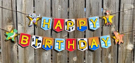 Toy Story Happy Birthday Banner Toy Story Theme Birthday Party - Etsy Toy Story Happy Birthday, Toy Story Theme Birthday, Cowboy Birthday Cakes, Story Banner, Dibujos Toy Story, Diy Birthday Banner, Toy Story Movie, Toy Story Theme, Jessie Toy Story