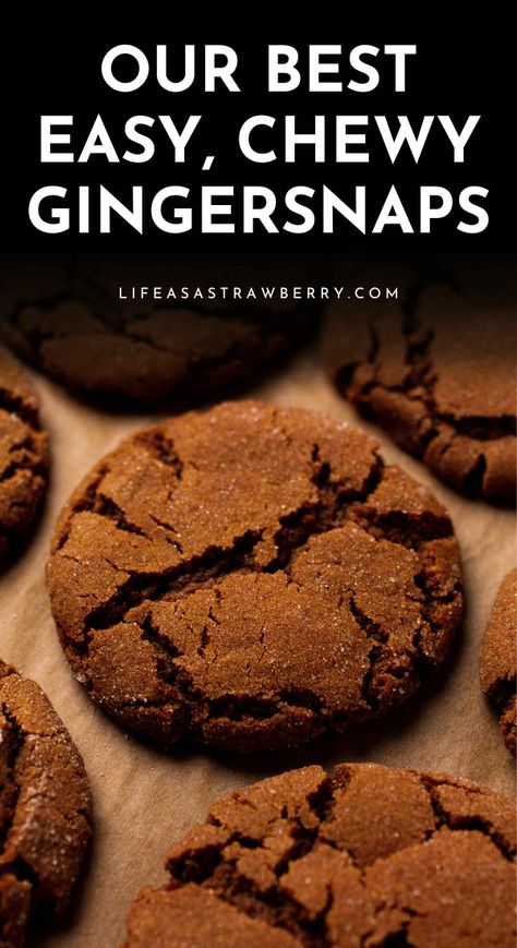 These easy, chewy gingersnaps are perfect for Christmas cookie swaps or holiday parties! With molasses, brown sugar, cloves, ground ginger, and a dash of cinnamon for plenty of spice and flavor. Ready in under an hour - no chilling required! With step by step photos and plenty of notes to help you along. This is our favorite gingersnap recipe to bring to a cookie exchange or share with friends and neighbors. Roll the dough in sugar before baking for crispy edges with a soft, chewy center. Cinnamon Snap Cookies, Crispy Ginger Snap Cookies, Gingersnap Recipe, Cookie Care Package, Chewy Gingersnaps, Chewy Gingersnap Cookies, Gingersnap Cookies Chewy, Ginger Snaps Recipe, Christmas Cookie Swap