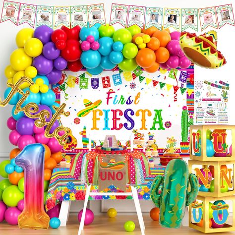 PRICES MAY VARY. MEXICAN 1ST PARTY - Celebrate your child's first year with our festive party decorations! These festive accents will transform your celebration into a lively fiesta, complete with the colors and charm of Mexico. The bright colors are sure to delight your little one and all of your guests. Start the celebration off right with our first fiesta decorations. FIRST FIESTA BIRTHDAY DECORATIONS INCLUDES - 85 x 12’’ latex balloons | 15 x 5’’ latex balloons | 5 x foil balloons | 1 x back First Fiesta Party Ideas, Taco First Birthday Party, Fiesta Birthday Decorations, First Fiesta Birthday, 1st Birthday Decorations Boy, Cutout Poster, First Fiesta, Backdrop Balloon, Festive Party Decorations