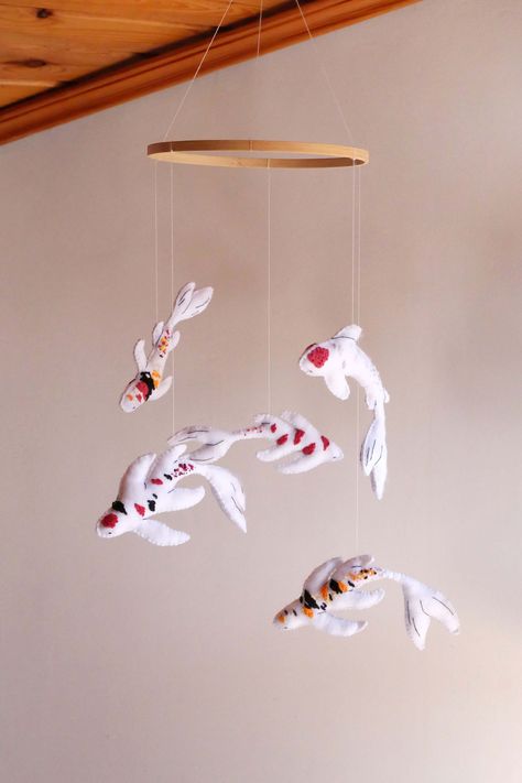 Pond Nursery, Pond Artwork, Koi Fish Decor, Fish Mobile, Fishing Nursery, Baby Mobile Felt, Fishing Room, Easy Diy Room Decor, Koi Fish Pond