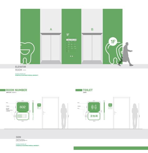 Stomatology Hospital - Wayfinding System on Behance Hospital Signage, Hospital Signs, Wayfinding Signage Design, Office Signage, Museum Exhibition Design, Wayfinding Signs, Sign System, Wayfinding Design, Children Hospital