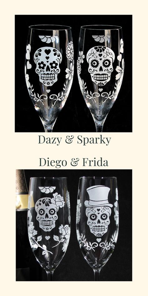 #dayofthedead #dayofthedeadwedding #dayofthedeadchampagneflutes #diadelosmuertos #weddingchamagneflutes Skull Wedding Cakes, Sugar Skull Wedding, Gift For Bride And Groom, Wedding Cake Server Set, Frida And Diego, Cake Server Sets, Wedding Cake Server, Wedding Flutes, Skull Wedding