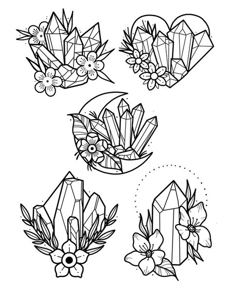 Crystal flash available and space this week! £80 each for palm size in colour. DM for bookings 💜 #tattooflash #tattoodesign #flashsheet… Flash Art Tattoos, Crystal Tattoo, Crystal Drawing, Tattoo Zeichnungen, Initial Tattoo, Tattoo Sketch, Desenho Tattoo, Tattoo Flash Art, 자수 디자인