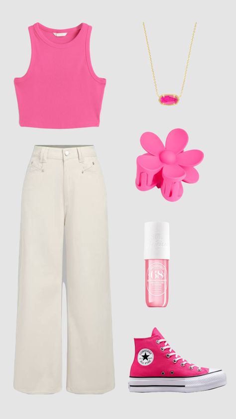 Barbie Movie Outfits Comfy, Basic Barbie Outfit, Teenager Style, Superstar Outfit, Preppy Fits, Barbie Aesthetic, Barbie Core, Casual Ootd, Barbie Outfits