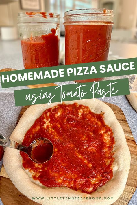 Easy Homemade Pizza Sauce Recipe Using Tomato Paste - Little Tennessee Home Homemade Sweet Pizza Sauce, Home Made Pizza Sauce With Tomato Paste, Home Made Pizza Sauce Easy, Pizza Sauce Using Tomato Paste, Pizza Sauce Tomato Paste, Homemade Pizza Sauce With Tomato Paste, How To Make Pizza Sauce, Pizza Sauce From Tomato Sauce, Diy Tomato Sauce