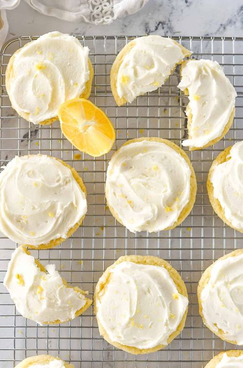 There is no chilling time or rolling required for these Lemon Sugar Cookies.  Full of lemon flavor and topped with an amazing lemon buttercream they are perfection. Cookies Lemon, Crumble Cookies, Lemon Cookie, Brunch Desserts, Easy Meals For Two, Canned Frosting, Lemon Frosting, Pie Cookies, Lemon Sugar Cookies