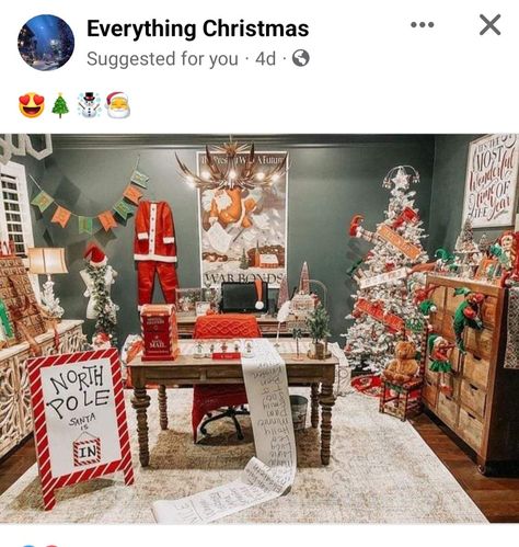 Diy Santa’s Workshop Decor, Santas Workshop Photo Shoot, Santas Workshop Theme Decorations, Christmas Grotto Ideas, Window Display Ideas, Classroom Christmas Decorations, Everything Christmas, 4 Days Left, Santa Mail