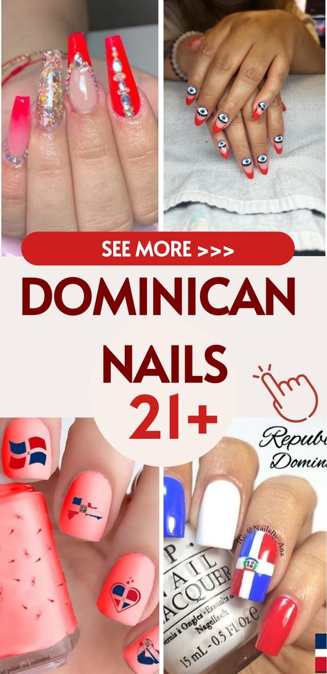 Transport yourself to the vibrant spirit of the Dominican Republic with these gorgeous nail designs inspired by its beaches and culture. Embrace bold and lively patterns that capture the essence of this Caribbean paradise. Picture vivid hues like turquoise, coral, and sunny yellow adorned with tropical elements such as palm trees, exotic blooms, or even the iconic Dominican flag. Whether you fancy a sophisticated look or crave extravagant rhinestones and shimmer, Dominican nails will definitely Dominican Republic Nails, Dominican Nails, Dominican Flag, Tropical Elements, Nail Collection, Tropical Design, The Dominican Republic, Sunny Yellow, Gorgeous Nails