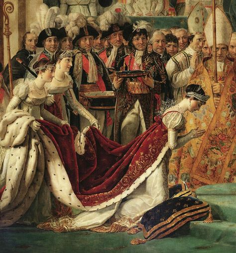 As emperor, Napoleon demanded complete loyalty from his family. He taunted his family by lavishing titles on his wife, Josephine. When Napoleon became Emperor, he made his sisters carry Josephine's train. #History #Napoleon Coronation Of Napoleon, Jacques Louis David, Empress Josephine, December 2nd, Georgian Era, The Coronation, The Emperor, French Artists, Image Collection