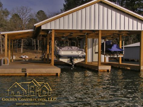 Fishin' Hole | Golden Construction, LLC Lake House Dock, Boathouse Design, Boat Docks, Lake Dock, Fishing Pier, Large Deck, Gallery Pictures, Craftsman Style House, Storage Closet