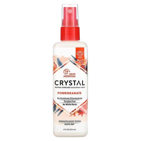 Crystal, Mineral-Enriched Deodorant Spray, Pomegranate, 4 fl oz (118 ml) Crystal Deodorant, Body Deodorant, Clean Label, Protection Crystals, Benzoic Acid, Deodorant Spray, Body Odor, Sodium Bicarbonate, Antiperspirant